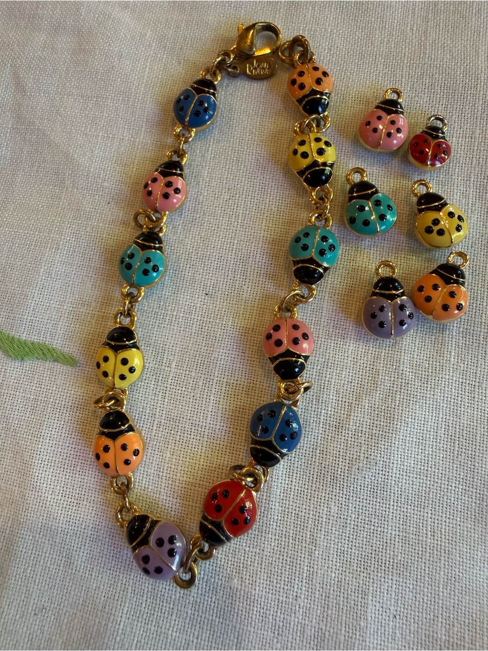 Joan Rivers Lady Bug Set Necklace & Bracelet with X Charms Multicolor Gold - Picture 3 of 10